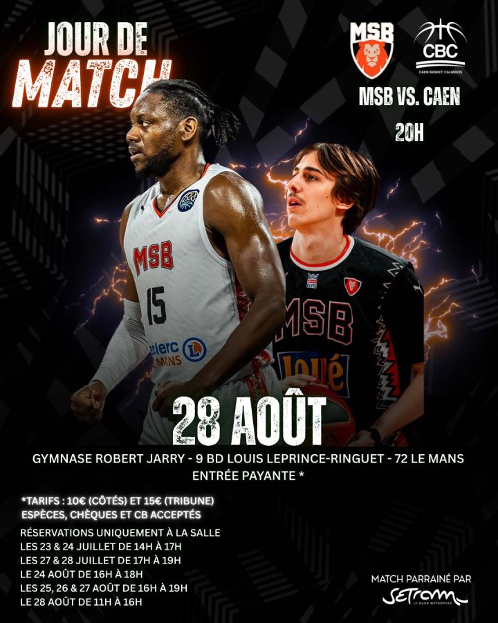 Match amical MSB le 28 août 2026 à 20 h