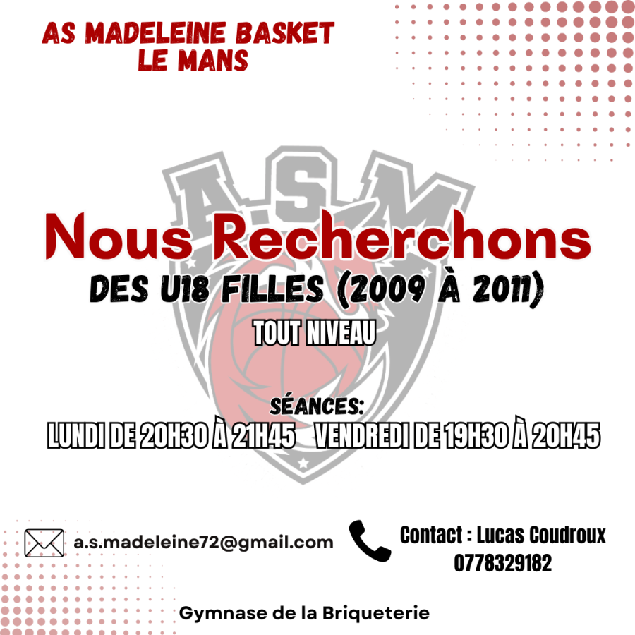 La Madeleine recherche Joueuses U18 F